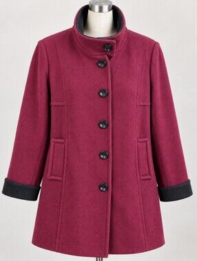 Women's Burgundy Wool-Blend Button Coat